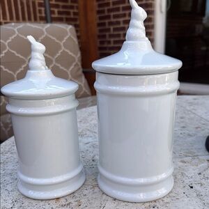 Pottery Barn Kids White Ceramic Bunny Canisters